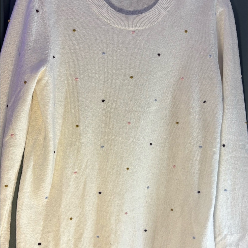 LOFT White and Black Crew Neck Sweater with Dotted Pattern